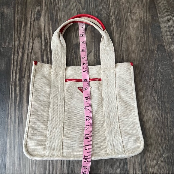 Prada Authentic Canvas Tote with Red Leather Trim - Picture 13 of 16